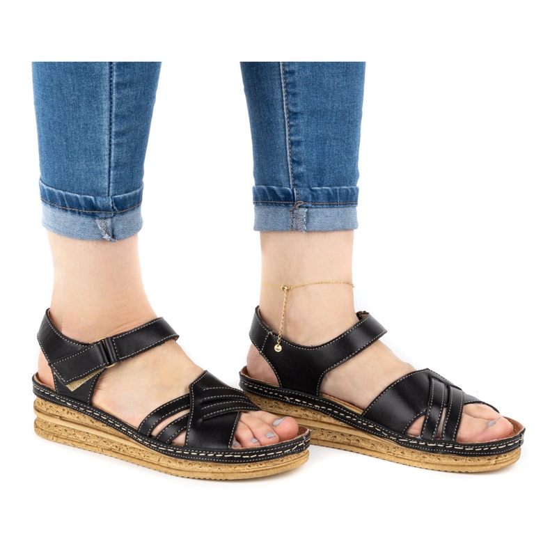 WASAK Mukavat naisten nahkasandaalit 0658W musta