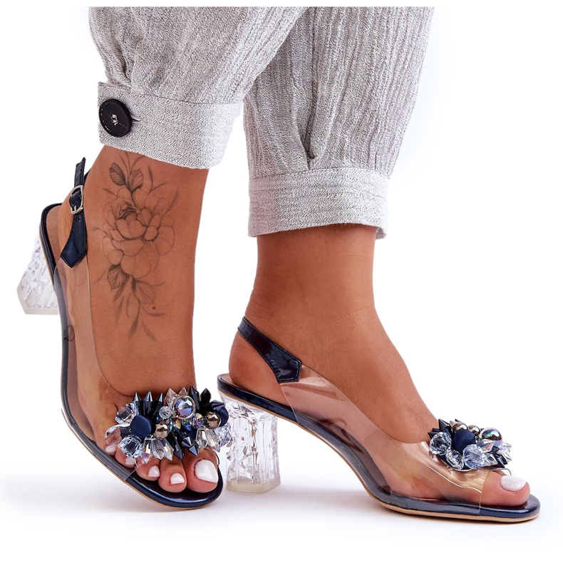 Sandaalit koristeltu laivastonsinisellä korkokengillä S.Barski MR1037-16 väritön