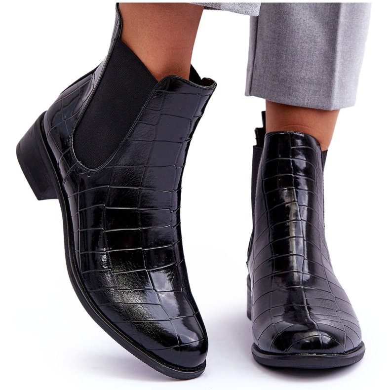 Nahkasaappaat Chelsea Boots Animal Pattern Black Daina musta