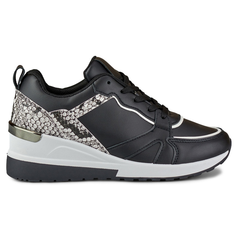 Naisten mustat nauhakengät, joissa matala kiila