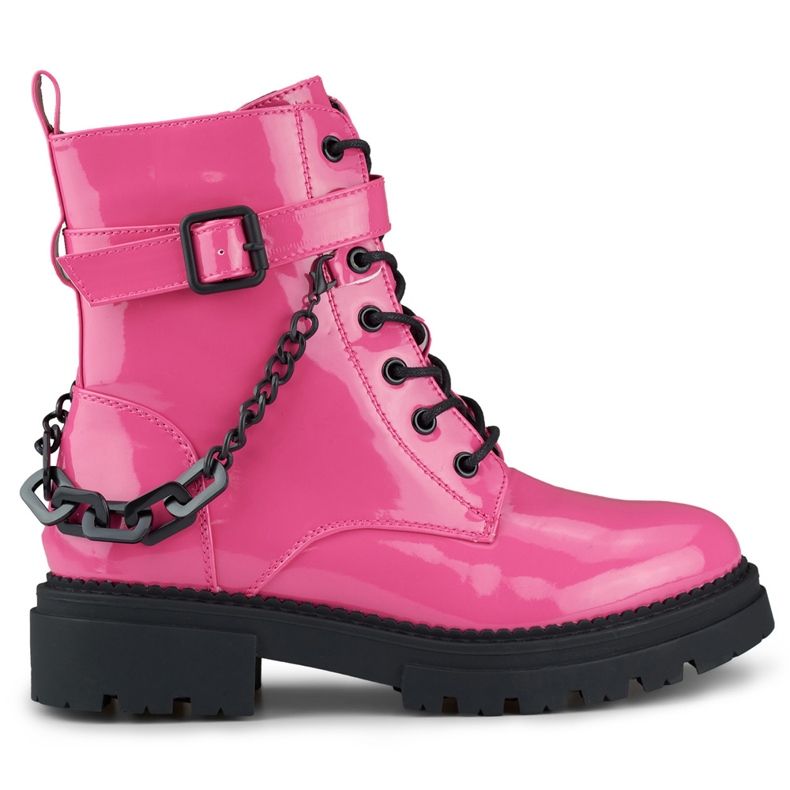 Naisten vaaleanpunainen kiiltonahkatyöläinen irrotettavalla ketjulla