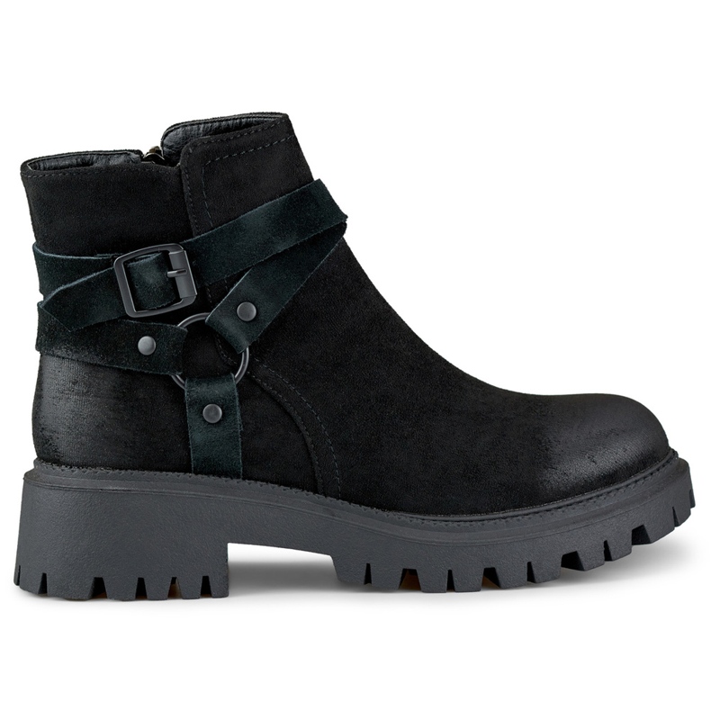 Naisten mustat mokkanahkasaappaat mustalla Aline-koristeella