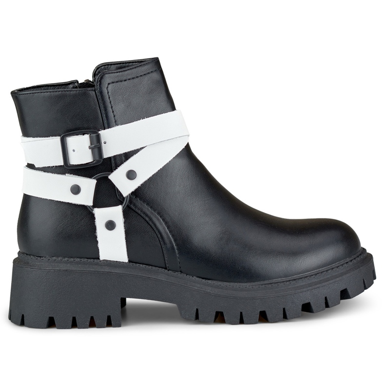 Mustat naisten saappaat valkoisella Aline-koristeella valkoinen