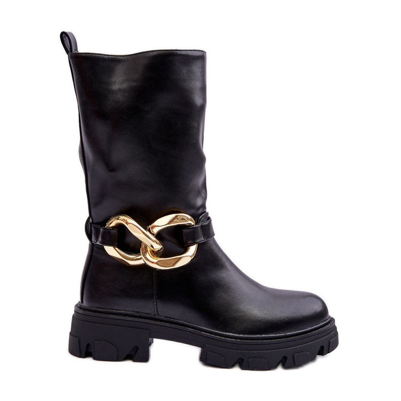 Nahkaiset tasakorkoiset saappaat mustat Diominna