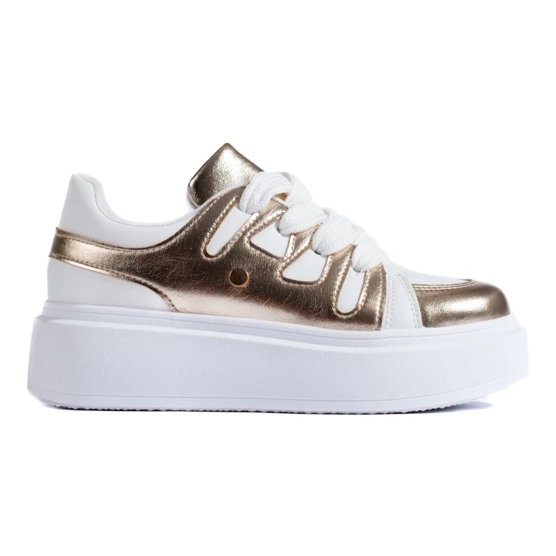 Shelovetin kultaiset ja valkoiset korkeatasoiset tennarit valkoinen