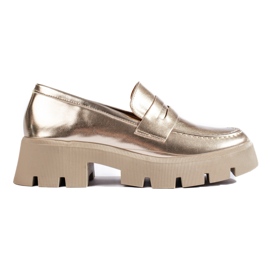 Shelovetin kullanväriset naisten mokasiinit paksulla pohjalla kultainen