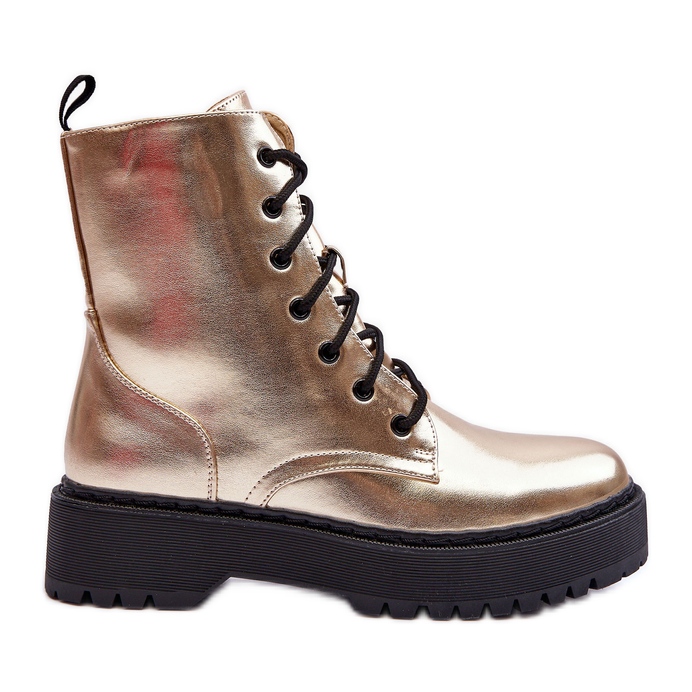 FB2 Nahkaiset metalliset Worker Boots Golden Teflorna kultainen