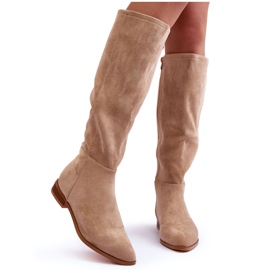 PA1 Suede Flat Heel Boots Beige Eelin