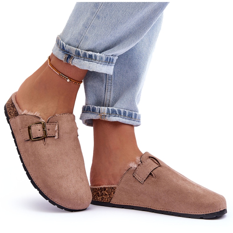 Beiget naisten mokkanahkaiset varvastossut, joissa on turkista Haidamia