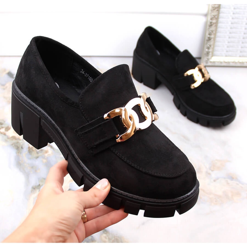 Naisten mokkasiinit korkokengillä, musta Vinceza