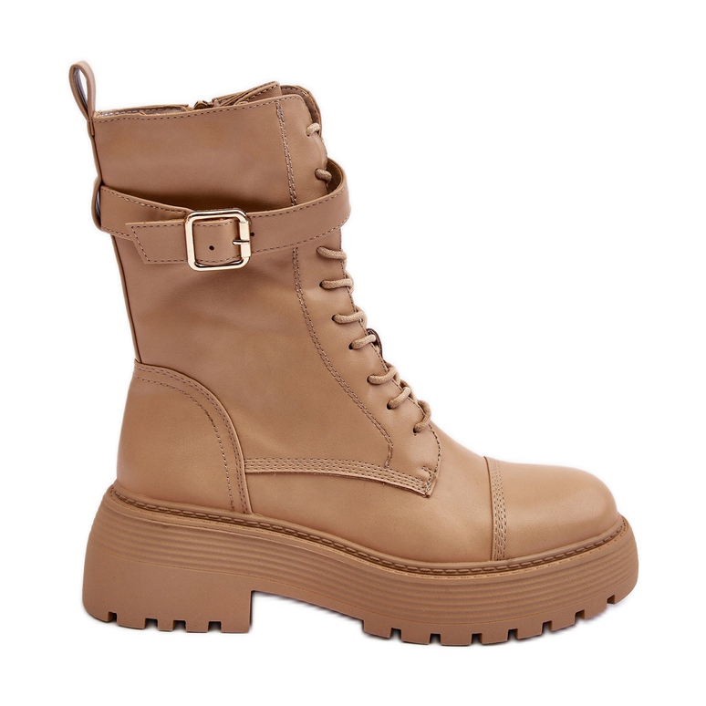 Nahkasaappaat tasaisella kantapäällä soljella, beige Samivlo