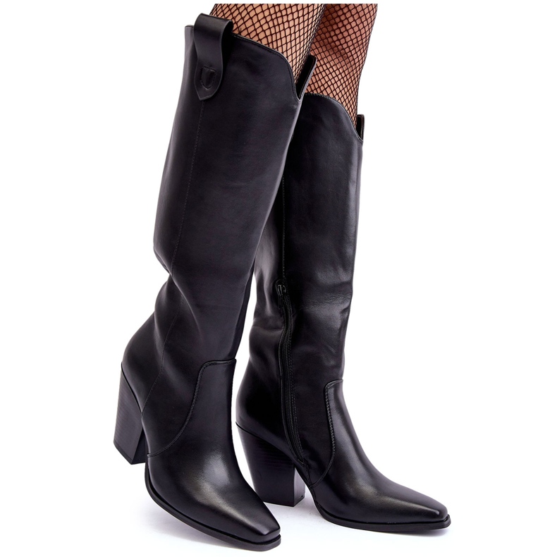 Nahkaiset Cowboy-saappaat korkokengillä, musta Solera