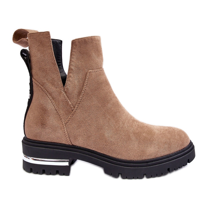 PS1 Mokkanahkaiset tasaiset saappaat leikkauksilla, beige Lamedella