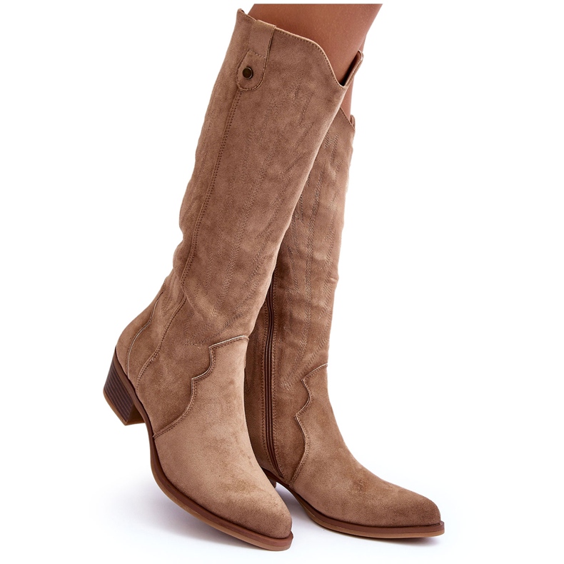 Beiget Lunah Suede cowboysaappaat matalakorkoisilla