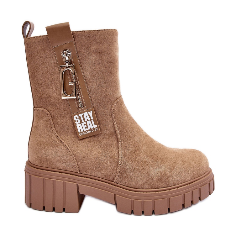 Massiiviset mokkanahkaiset naisten tasaiset Beige Lunai -saappaat