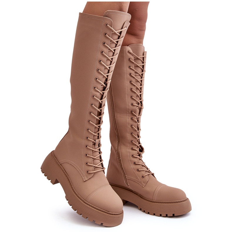 PS1 Nauhalliset, lämpimät polven yli ulottuvat saappaat, tumma beige, Bergdis