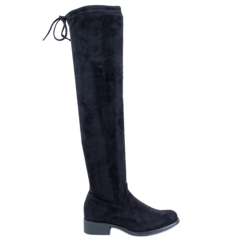 Meyersin mustat mokkanahkaiset polven yli ulottuvat saappaat