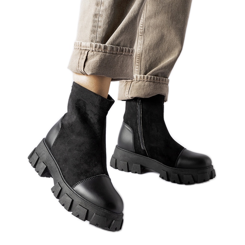 Musta eko-mokkanahka työntekijät Milo B026-17 mustalla kulutuspinnalla