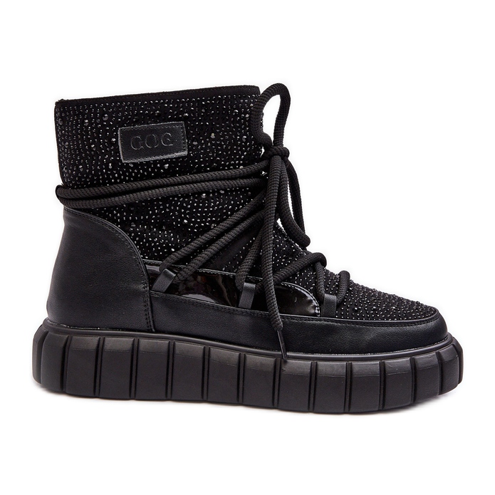 Eristetyt lumisaappaat koristeltu tekojalokivillä GOE MM2N4080 musta