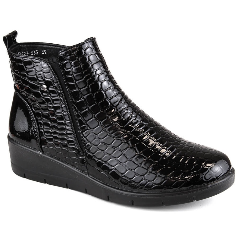 Mustat patentoidut naisten nilkkurit, joissa haarakiila, T.Sokolski Z23-333