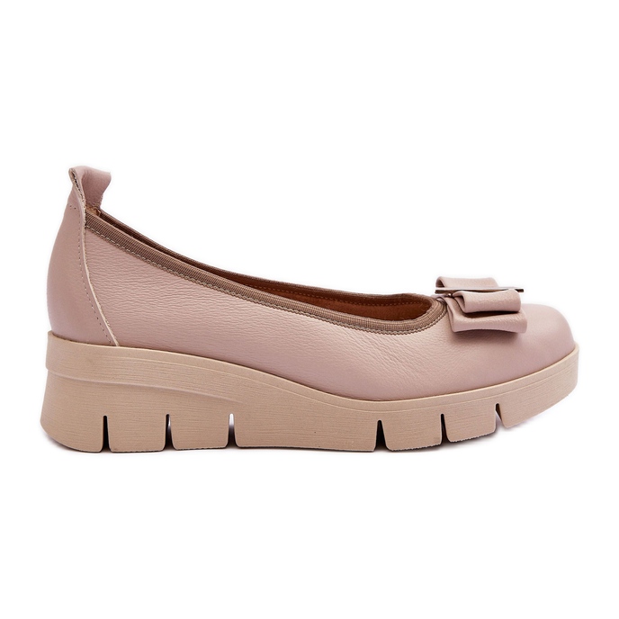 Lewski Shoes Nahkabalerinat tasolla koristeella, Beige Lewski 3384