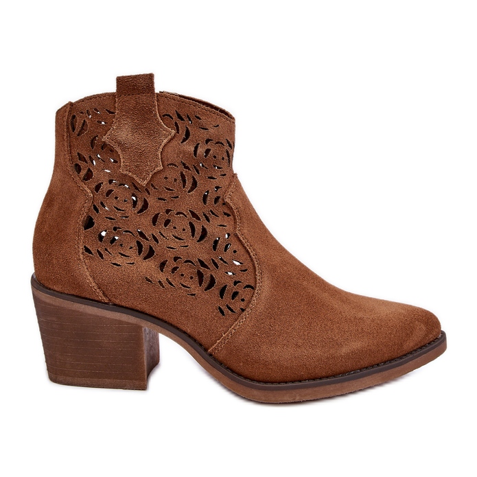 S.Barski Suede Openwork Cowboy Boots D&amp;A SN622-21 Camel ruskea