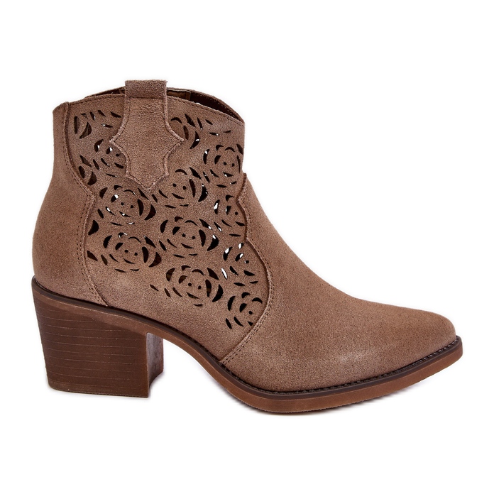 S.Barski Suede Openwork Cowboy Boots D&amp;A SN622-21 Tummanbeige