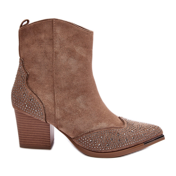 FS1 Naisten koristellut Cowboy-saappaat korkokenkä beige Eleduana