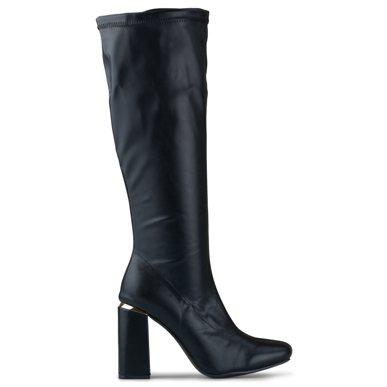 Mustat korkeakorkoiset eko-nahkasaappaat