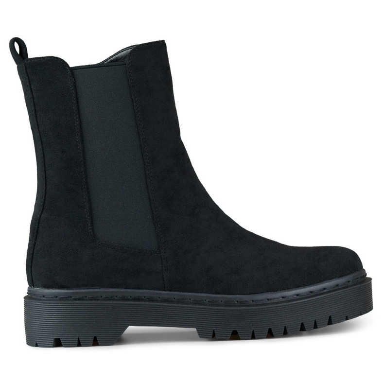 Mustat mokkanahkaiset naisten nilkkurit, joissa paksu pohja