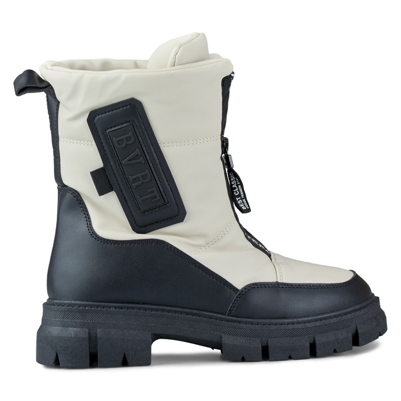 Naisten beigenväriset lumisaappaat, joissa musta pohja