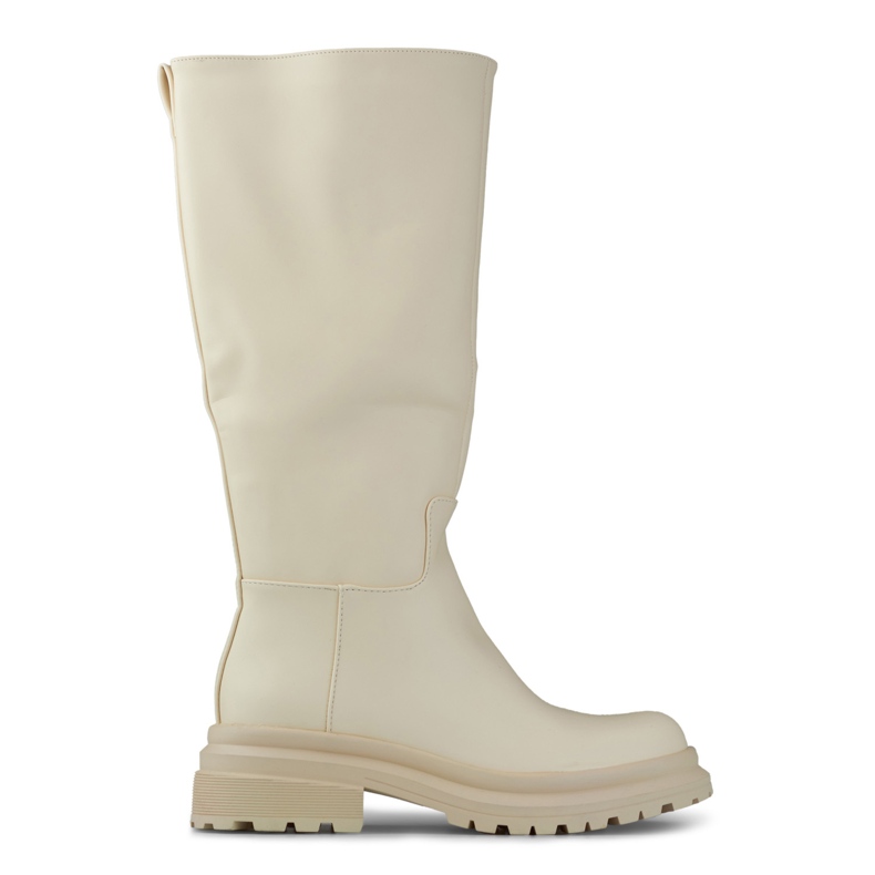 Beiget saappaat, joissa leveä päällinen eko-nahasta