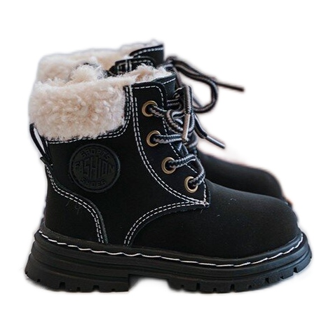 Lasten Trapper-saappaat vetoketjulla ja lampaannahalla, musta Marialee