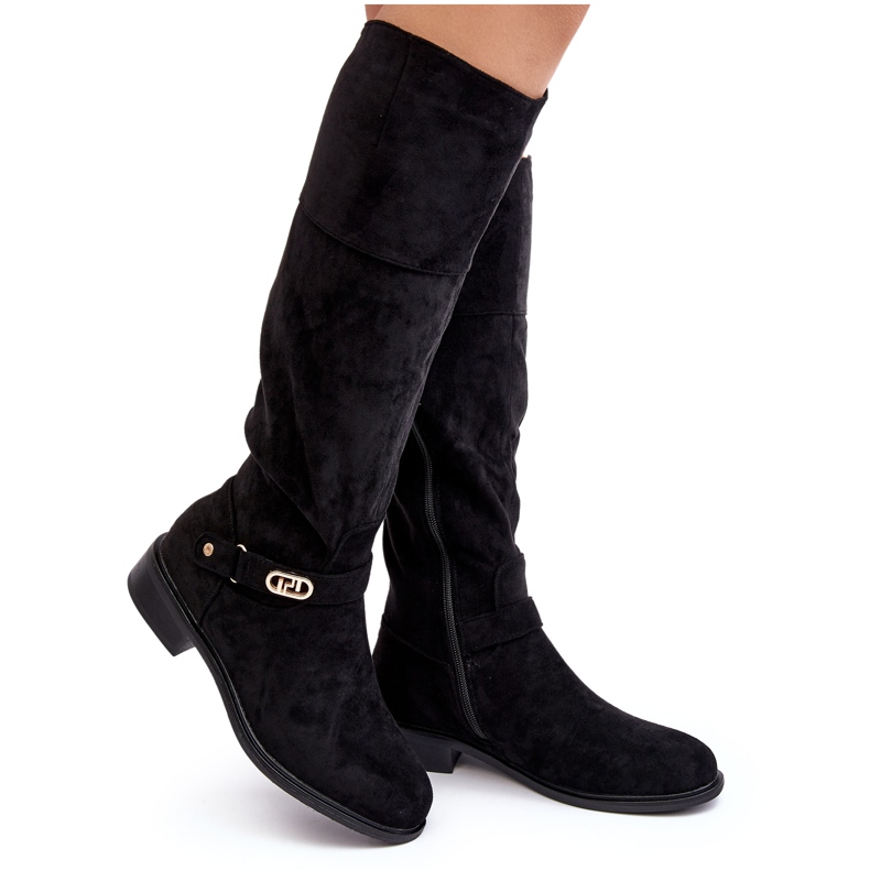 Eristetyt mokkanahkasaappaat tasakorkoisilla S.Barski HY07-31 Musta