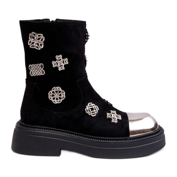 S.Barski Mokkanahkaa eristetyt nilkkurit koristeilla D&amp;A MR870-14 musta