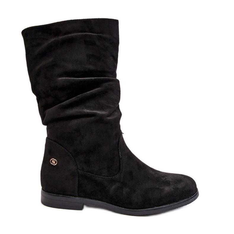 Naisten tasaiset saappaat, joissa on ryppyinen päällinen, musta Kotine