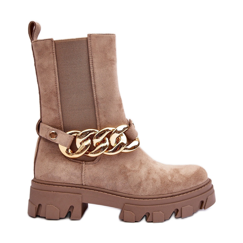 Naisten mokkanahkaiset nilkkurit ketjulla, beige Nemette