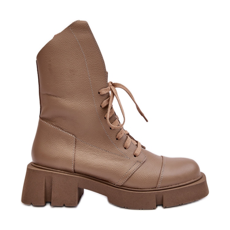 Naisten nahkatyöntekijänilkkurit massiivisella tasakorkoisella Zazoo 976A tumma beige