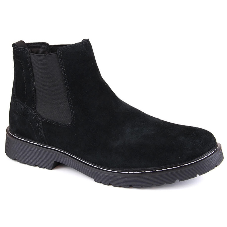 Miesten nahkaiset mokkanahkaiset Chelsea-saappaat, mustat slip-on Filippo MBT5003