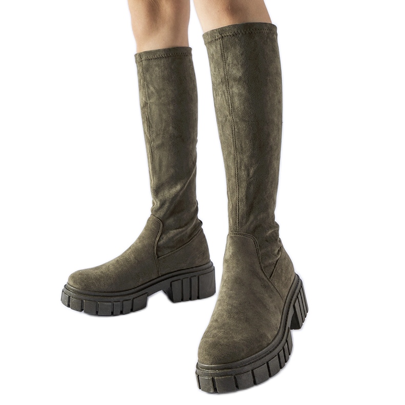 Donninon vihreät pitkät mokkanahkasaappaat