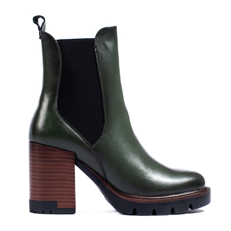 W. Potocki Tummanvihreät Potocki Chelsea -saappaat korkokengillä