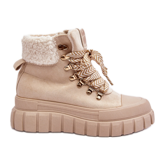 Eristetyt Trapper-saappaat paksulla pohjalla, vaalea beige Ralotta