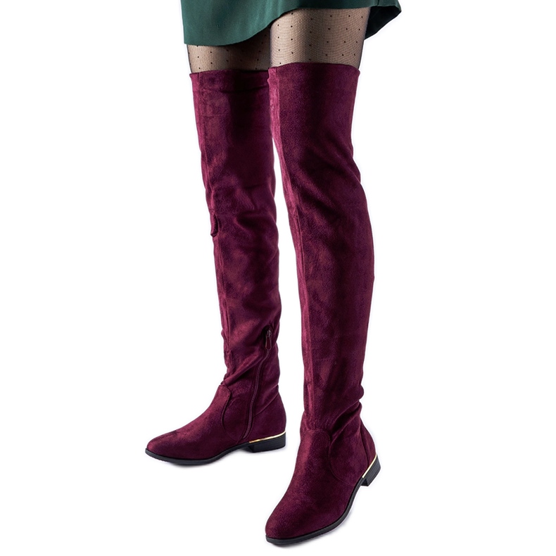 Pitkät viininpunaiset lämpimät eco-mokkanahka Elwira-saappaat punainen