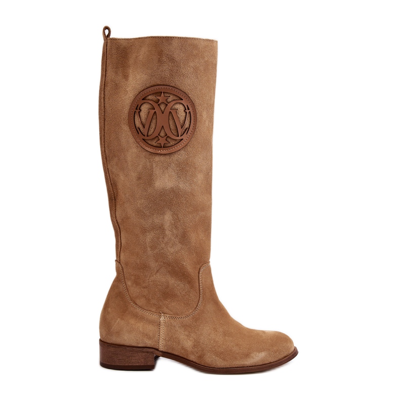 Zazoo 3367 naisten mokkanahkaiset polvisaappaat, beige