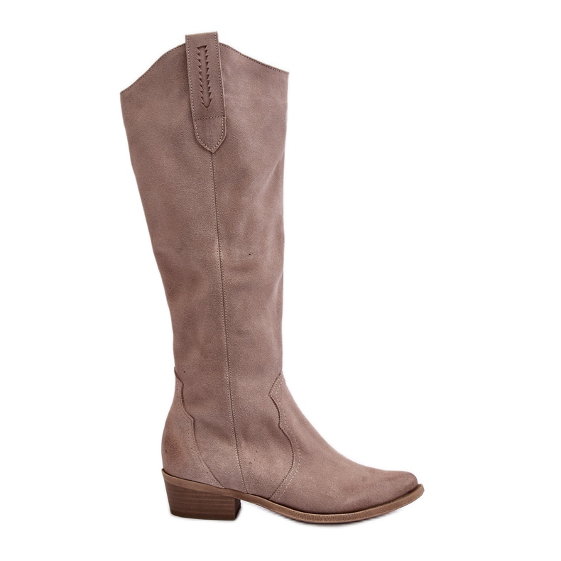 Zazoo 3427 naisten mokkanahkaiset cappuccino-cowboysaappaat beige