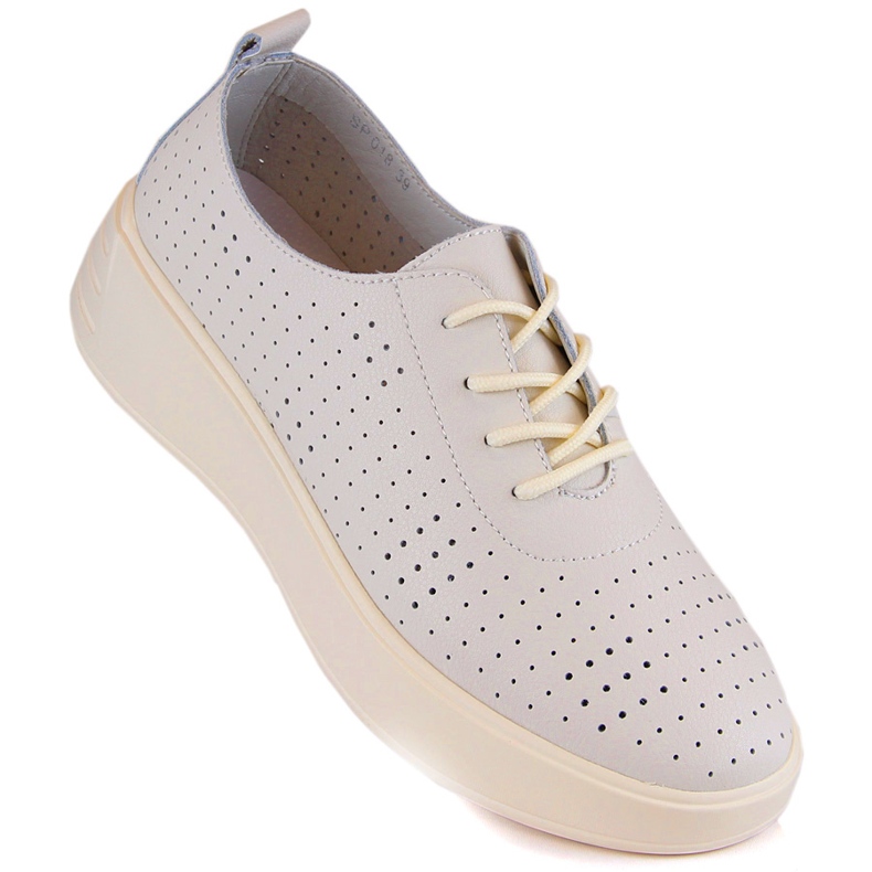 Naisten nahkaiset harjakattoiset nauhakengät, beige, Sergio Leone SP018