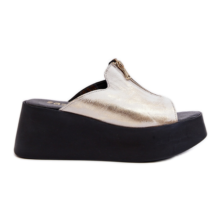 Zazoo 2916 naisten varvastossut massiivisella alustalla vetoketjulla, kultaa kultainen