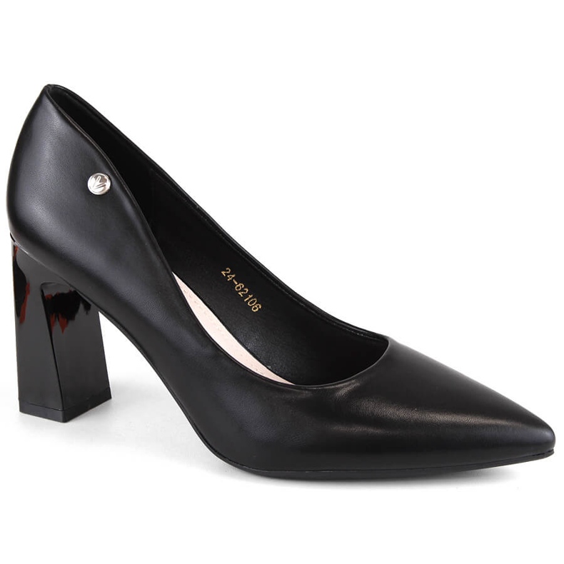 Naisten pumppuja koristeellisella kantapäällä, musta, Vinceza 62106