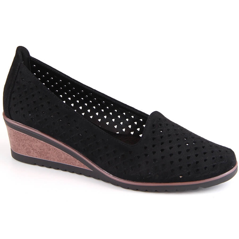 Naisten mokkanahkaiset harjakattoiset kiilakengät, mustat Potocki SZ12306