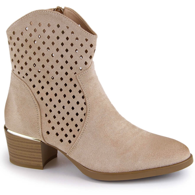 Naisten mokkanahkaiset harjakattoiset cowboysaappaat, beige Vinceza 58239